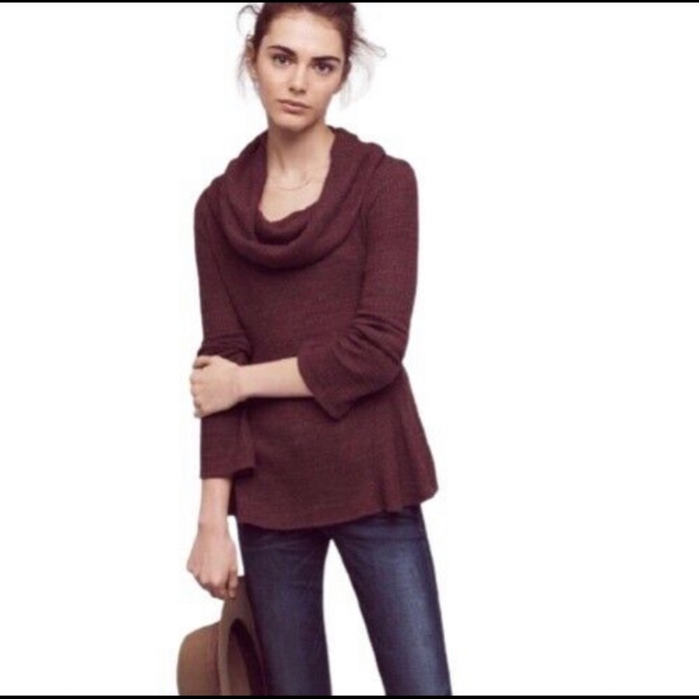 Anthropologie, Maroon cowl neck waffle